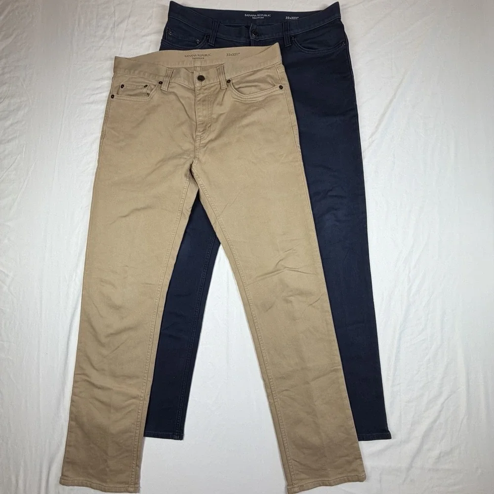 Lot Of 2 Banana Republic Travelers 32x32 Slim Fit 1 Navy 1 Khaki 5Pocket Pants